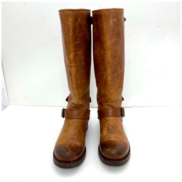 Frye Veronica Buckled Strap Back Zip High Top Riding Boot in Whiskey Tan - Picture 2 of 9
